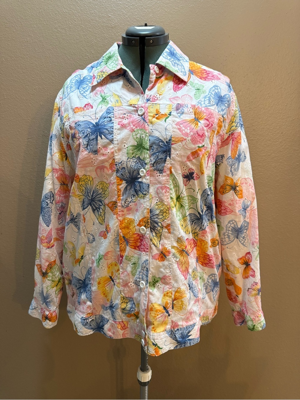 Vintage Alfred Dunner Pastel Butterfly Eyelet Shacket Jacket Plus Size 20W